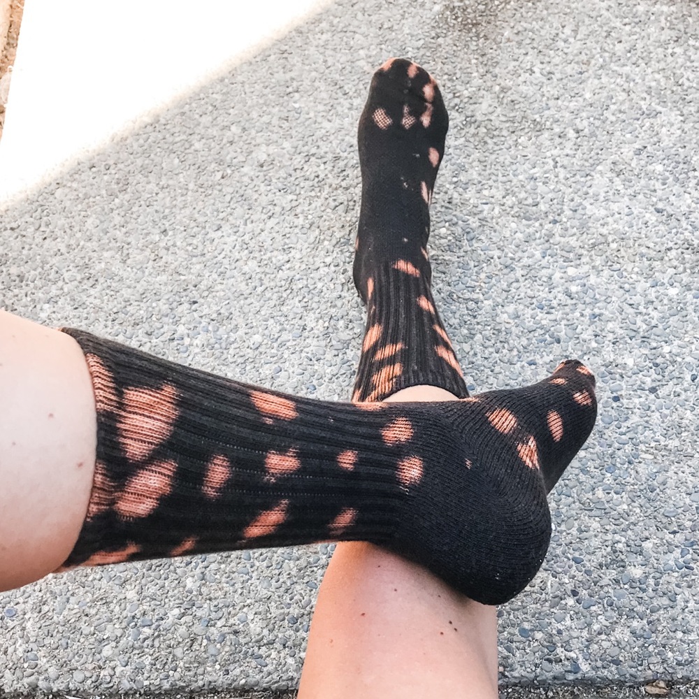 NEW Custom Boho Bleach Tie Dye Tube Socks. Black & Brown, Unisex